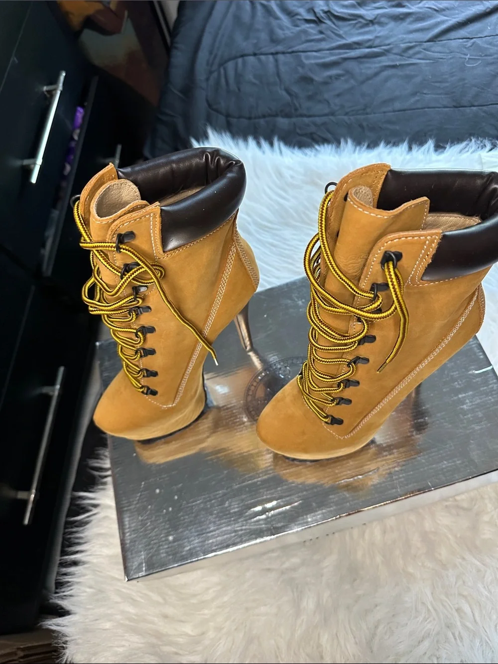 ZIGI girl Mustard Tan Lace-Up Suede Heeled Boots with Yellow Accented Laces - Picture 4 of 7